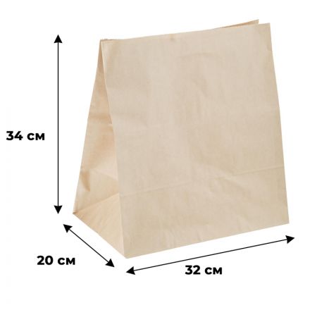Пакет бумажный 320х200х340 мм, 70 гр/м2, крафт, прямоуг.дно 500 шт/уп Пакет бумажный 320х200х340 мм, 70 гр/м2, крафт, прямоуг.дно 500 шт/уп