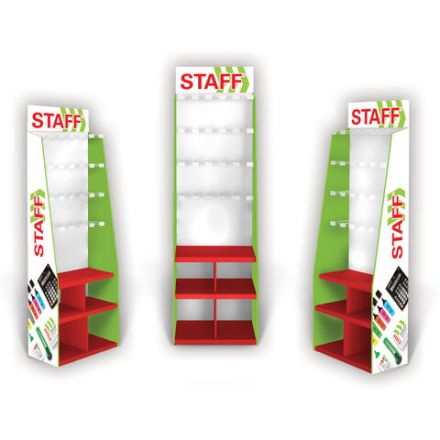 Стойка для размещения товара напольная УСИЛЕННАЯ STAFF, 200х60х40 см, 3 полки, 25 крючков, 504344 Стойка для размещения товара напольная УСИЛЕННАЯ STAFF, 200х60х40 см, 3 полки, 25 крючков, 504344