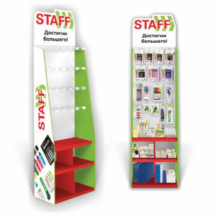 Стойка для размещения товара напольная УСИЛЕННАЯ STAFF, 200х60х40 см, 3 полки, 25 крючков, 504344 Стойка для размещения товара напольная УСИЛЕННАЯ STAFF, 200х60х40 см, 3 полки, 25 крючков, 504344