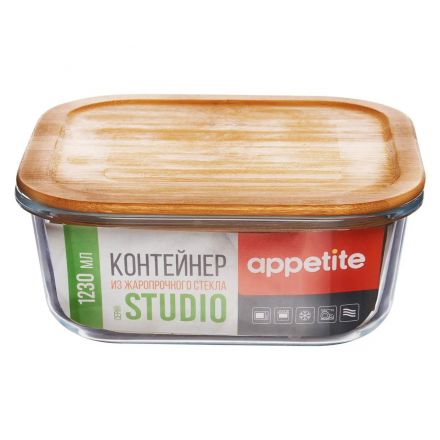 Контейнер стекл квадр 1230мл бамб/кр Studio TM Appetite Контейнер стекл квадр 1230мл бамб/кр Studio TM Appetite
