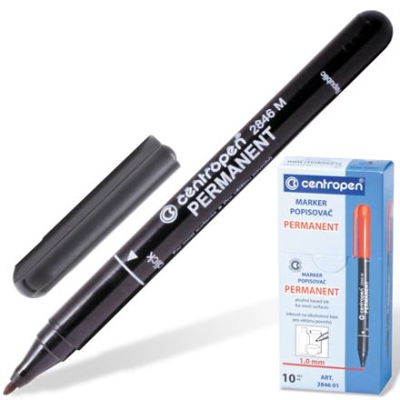 Маркер перманентный CENTROPEN 2846, ЧЕРНЫЙ, тонкий наконечник, 1 мм, 6 2846 9412 Маркер перманентный CENTROPEN 2846, ЧЕРНЫЙ, тонкий наконечник, 1 мм, 6 2846 9412