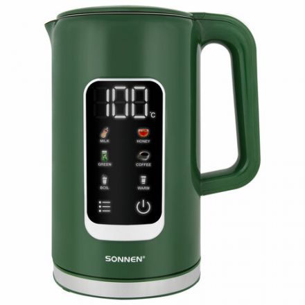 Чайник с терморегулятором и дисплеем, ДВОЙНЫЕ СТЕНКИ, SONNEN KT-8723EG, 1,7 л, 2200 Вт, изумрудный, 454689 Чайник с терморегулятором и дисплеем, ДВОЙНЫЕ СТЕНКИ, SONNEN KT-8723EG, 1,7 л, 2200 Вт, изумрудный, 454689