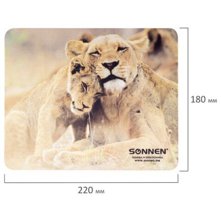 Коврик для мыши SONNEN "LIONS", резина + ткань, 220х180х3 мм, 513310
