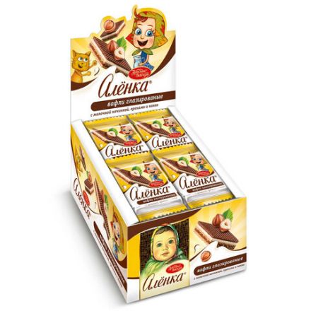 Вафли "Аленка" с молочной начинкой и орехами в индивидуальных упаковках, гофрокороб 1,38 кг, ТК23396