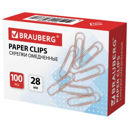 Скрепки BRAUBERG, 28 мм, омедненные, 100 шт., в картонной коробке, 270448 Скрепки BRAUBERG, 28 мм, омедненные, 100 шт., в картонной коробке, 270448