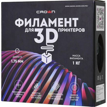 Пластик филамент Crown Micro CM-FILPETG015W PETG 1.75 1кг белый Пластик филамент Crown Micro CM-FILPETG015W PETG 1.75 1кг белый