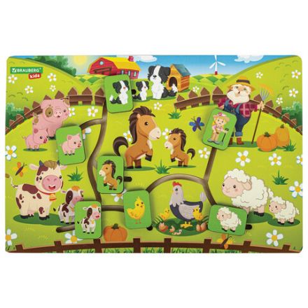 Игра-лабиринт деревянная развивающая "Животные в деревне", с бегунками, BRAUBERG KIDS, 665264 Игра-лабиринт деревянная развивающая "Животные в деревне", с бегунками, BRAUBERG KIDS, 665264