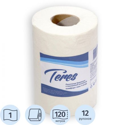 Полотенца бумажные в рулонах Терес Комфорт мини 1-слойные 12 рулонов по 120 метров (артикул производителя Т-0130) Полотенца бумажные в рулонах Терес Комфорт мини 1-слойные 12 рулонов по 120 метров (артикул производителя Т-0130)