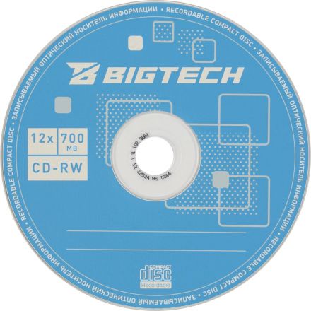 Носители информации Bigtech YCDRWB003 CD-RW/700МБ/12x/1шт конверт белый