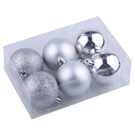 Шары ёлочные 6 шт., 6 см, "Trio", пластик, СЕРЕБРИСТЫЕ (глянец, матовый, глиттер), ЗОЛОТАЯ СКАЗКА, 590868 Шары ёлочные 6 шт., 6 см, "Trio", пластик, СЕРЕБРИСТЫЕ (глянец, матовый, глиттер), ЗОЛОТАЯ СКАЗКА, 590868