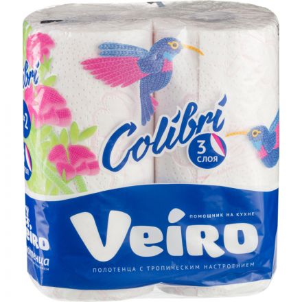 Полотенца бумажные VEIRO Colibri 3-сл.,белые с гол.тиснением,2рул./уп.8п32