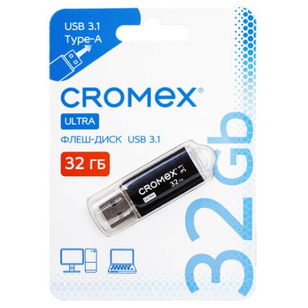Флеш-диск 32 GB, CROMEX (КРОМЕКС) Ultra USB 3.1, металлический корпус, черный, 514163 Флеш-диск 32 GB, CROMEX (КРОМЕКС) Ultra USB 3.1, металлический корпус, черный, 514163