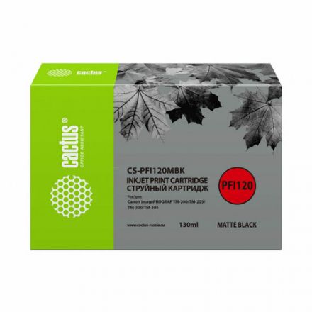 Картридж струйный CACTUS (CS-PFI120MBK) для Canon imagePROGRAF TM-200/TM-205/TM-300, черный матовый Картридж струйный CACTUS (CS-PFI120MBK) для Canon imagePROGRAF TM-200/TM-205/TM-300, черный матовый