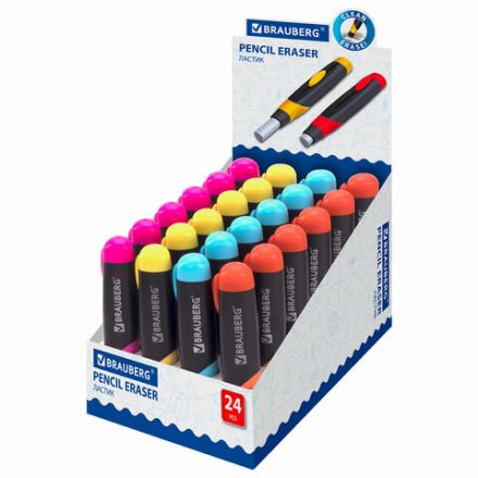 Ластик выдвижной BRAUBERG "REWIND", 112х21х24 мм, белый, пластиковый держатель ассорти, 223593 Ластик выдвижной BRAUBERG "REWIND", 112х21х24 мм, белый, пластиковый держатель ассорти, 223593