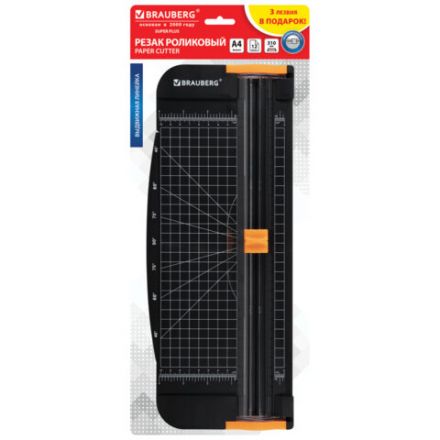 Резак роликовый BRAUBERG SUPER PLUS A4, 12 листов, длина реза 310 мм, линейка для реза, +3 лезвия В ПОДАРОК!, 533369