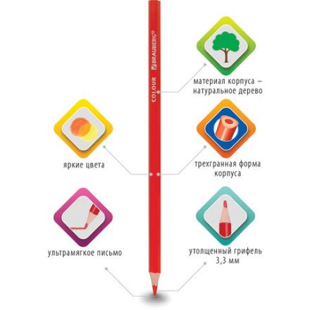 Карандаши цветные BRAUBERG PREMIUM, 36 цветов, трехгранные, грифель 3,3 мм, натуральное дерево, 181654 Карандаши цветные BRAUBERG PREMIUM, 36 цветов, трехгранные, грифель 3,3 мм, натуральное дерево, 181654