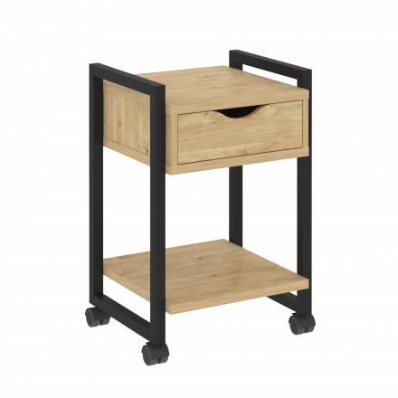 Loft Тумба на колесных опорах с ящиком и полкой VR.L-T1.K Тиквуд светлый/Чёрный металл 500*460*767