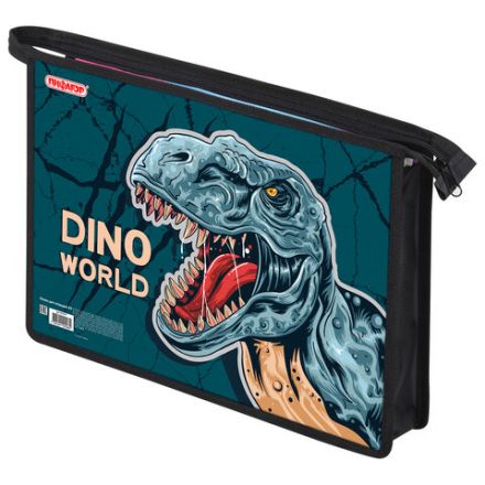 Папка для тетрадей ПИФАГОР А4, 1 отделение, картон/пластик, на молнии, "Dino world", 272131 Папка для тетрадей ПИФАГОР А4, 1 отделение, картон/пластик, на молнии, "Dino world", 272131
