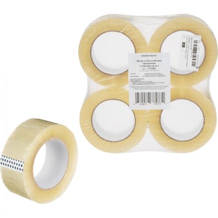 Клейкая лента упаковочная 48мм х 132м, прозрачный, 50мкм, 4 шт/уп Клейкая лента упаковочная 48мм х 132м, прозрачный, 50мкм, 4 шт/уп