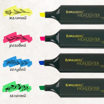 Набор текстовыделителей 4 ЦВЕТА, BRAUBERG "ORIGINAL", линия письма 1-5 мм, 151689