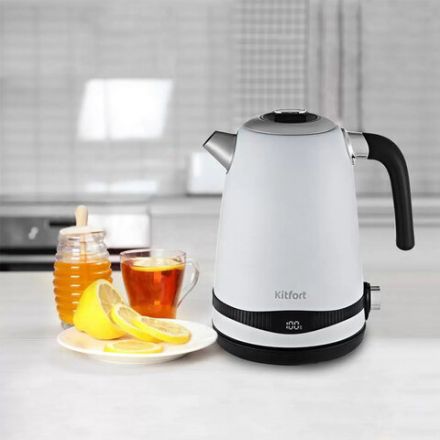 Чайник KITFORT КТ-6121-2, 1,7 л, 2200 Вт, закрытый нагревательный элемент, LED-дисплей, ТЕРМОРЕГУЛЯТОР, сталь, белый Чайник KITFORT КТ-6121-2, 1,7 л, 2200 Вт, закрытый нагревательный элемент, LED-дисплей, ТЕРМОРЕГУЛЯТОР, сталь, белый