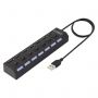 USB-хаб KG-086, USB-A 2.0, 7в1, с выключателями и LED-индикаторами, 7xUSB-A 2.0, 50 cм, черный, KAIGO, 355069