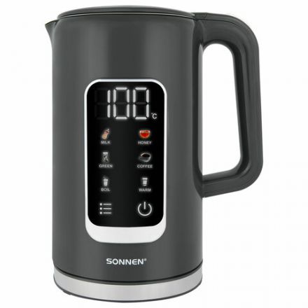 Чайник с терморегулятором и дисплеем, ДВОЙНЫЕ СТЕНКИ, SONNEN KT-8723G, 1,7 л, 2200 Вт, серый, 454690 Чайник с терморегулятором и дисплеем, ДВОЙНЫЕ СТЕНКИ, SONNEN KT-8723G, 1,7 л, 2200 Вт, серый, 454690