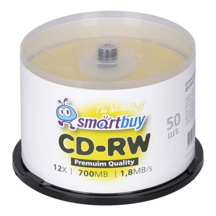 Диски CD-RW SMARTBUY, 700 Мб, 4-12x, Cake Box (упаковка на шпиле), КОМПЛЕКТ 50 шт., SBCD-RW50 Диски CD-RW SMARTBUY, 700 Мб, 4-12x, Cake Box (упаковка на шпиле), КОМПЛЕКТ 50 шт., SBCD-RW50