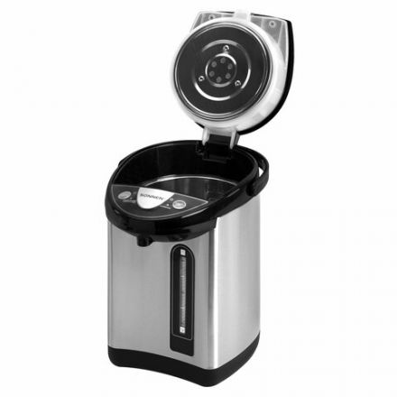 Термопот SONNEN TP-38, 4 л, 900 Вт, 1 температурный режим, 3 режима подачи воды, сталь, черный/серебро, 456710