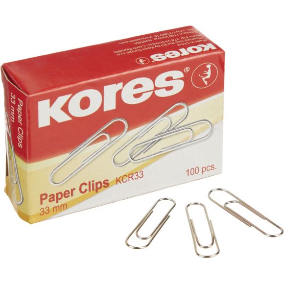Скрепки Kores металлические никелированные 33 мм (100 штук в упаковке)