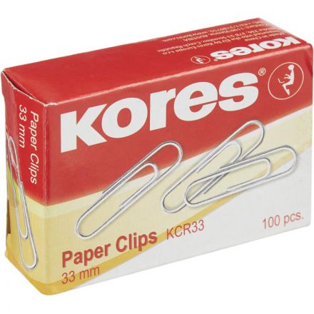 Скрепки Kores металлические никелированные 33 мм (100 штук в упаковке) Скрепки Kores металлические никелированные 33 мм (100 штук в упаковке)