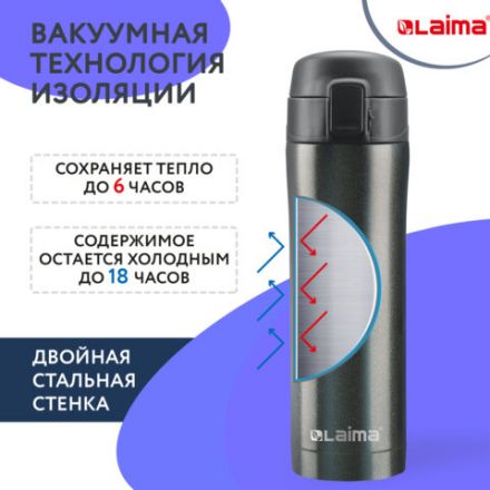 Термокружка 470 мл из нержавеющей стали SUS304, бесконечно темно-серый металлик, LAIMA, 608827 Термокружка 470 мл из нержавеющей стали SUS304, бесконечно темно-серый металлик, LAIMA, 608827