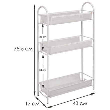 Этажерка "Ладья-13" офисно-бытовая 3 яруса, металл, белая, 43х17х75,5 см, Э 399 Б Этажерка "Ладья-13" офисно-бытовая 3 яруса, металл, белая, 43х17х75,5 см, Э 399 Б