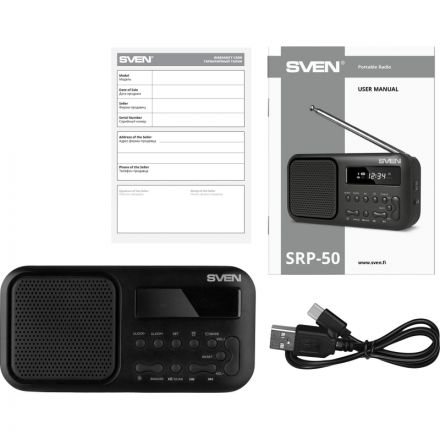 Радиоприемник Sven SRP-50, 3Вт, BT/FM/USB-C, будильник, встр аккум Радиоприемник Sven SRP-50, 3Вт, BT/FM/USB-C, будильник, встр аккум