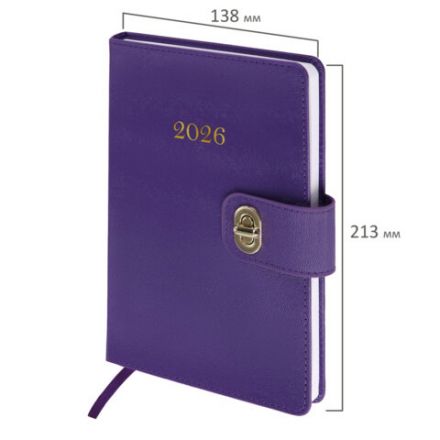 Ежедневник датированный 2026 А5 138х213 мм, BRAUBERG "Elegant", под кожу, застежка, фиолетовый, 117370 Ежедневник датированный 2026 А5 138х213 мм, BRAUBERG "Elegant", под кожу, застежка, фиолетовый, 117370