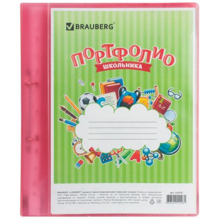 Папка для портфолио школьника, 2 кольца, 20 файлов, пластик полупрозрачный, красная, BRAUBERG, 126558 Папка для портфолио школьника, 2 кольца, 20 файлов, пластик полупрозрачный, красная, BRAUBERG, 126558