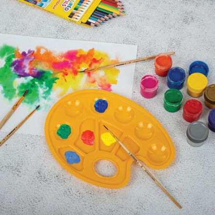 Палитра для рисования ЮНЛАНДИЯ желтая, овальная, 6 ячеек для красок и 4 для смешивания, европодвес, 227807 Палитра для рисования ЮНЛАНДИЯ желтая, овальная, 6 ячеек для красок и 4 для смешивания, европодвес, 227807