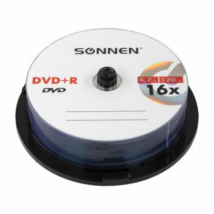 Диск DVD+R SONNEN, 4,7 Gb, 16x, Cake Box (упаковка на шпиле), КОМПЛЕКТ 25 шт., 513532
