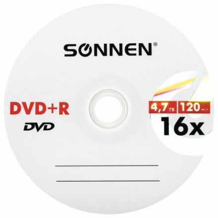 Диск DVD+R SONNEN, 4,7 Gb, 16x, Cake Box (упаковка на шпиле), КОМПЛЕКТ 25 шт., 513532