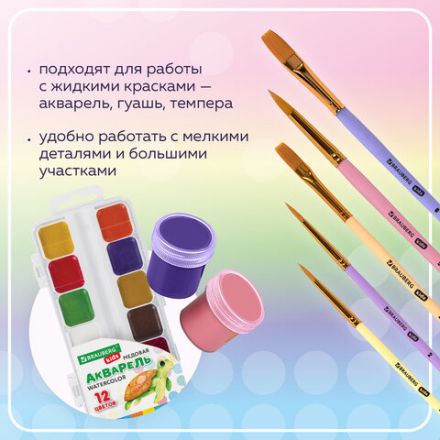 Кисти СИНТЕТИКА набор 5 шт. (круглые № 1, 2, 5, плоские № 5, 8), блистер, BRAUBERG KIDS, 201075 Кисти СИНТЕТИКА набор 5 шт. (круглые № 1, 2, 5, плоские № 5, 8), блистер, BRAUBERG KIDS, 201075