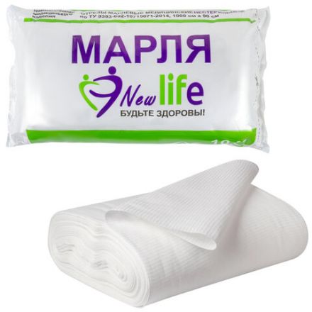 Марля медицинская отбеленная NEW LIFE отрез 0,9х10 м, плотность 36 (±2) г/м2, 94263 Марля медицинская отбеленная NEW LIFE отрез 0,9х10 м, плотность 36 (±2) г/м2, 94263