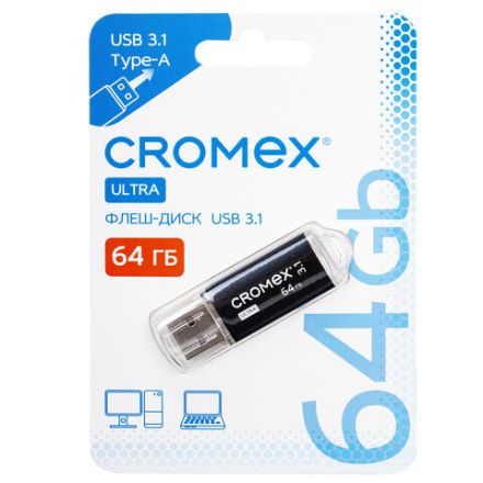 Флеш-диск 64 GB, CROMEX (КРОМЕКС) Ultra USB 3.1, металлический корпус, черный, 514164 Флеш-диск 64 GB, CROMEX (КРОМЕКС) Ultra USB 3.1, металлический корпус, черный, 514164
