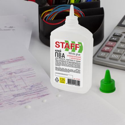 Клей ПВА STAFF EVERYDAY, 125 г, с дозатором, 227387 Клей ПВА STAFF EVERYDAY, 125 г, с дозатором, 227387