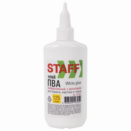Клей ПВА STAFF EVERYDAY, 125 г, с дозатором, 227387 Клей ПВА STAFF EVERYDAY, 125 г, с дозатором, 227387