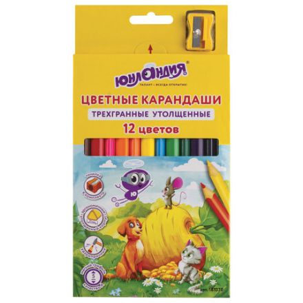 Карандаши цветные утолщенные ЮНЛАНДИЯ "СКАЗОЧНЫЙ МИР", 12 цветов + ТОЧИЛКА, трехгранные, грифель 5 мм, натуральное дерево, 181370 Карандаши цветные утолщенные ЮНЛАНДИЯ "СКАЗОЧНЫЙ МИР", 12 цветов + ТОЧИЛКА, трехгранные, грифель 5 мм, натуральное дерево, 181370