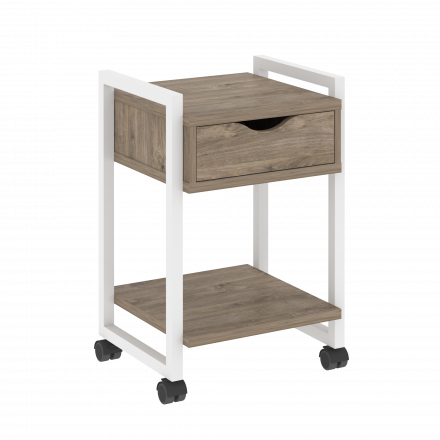 Loft Тумба на колесных опорах с ящиком и полкой VR.L-T1.K Тиквуд тёмный/Белый металл 500*460*767