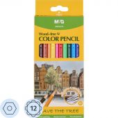Карандаши цветные M&G  деревянные шестигранные, 12 цв в наборе