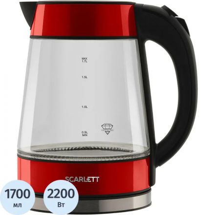Чайник электрический SCARLETT SC-EK27G79, стекло, 2200Вт, 1.7л, красный Чайник электрический SCARLETT SC-EK27G79, стекло, 2200Вт, 1.7л, красный