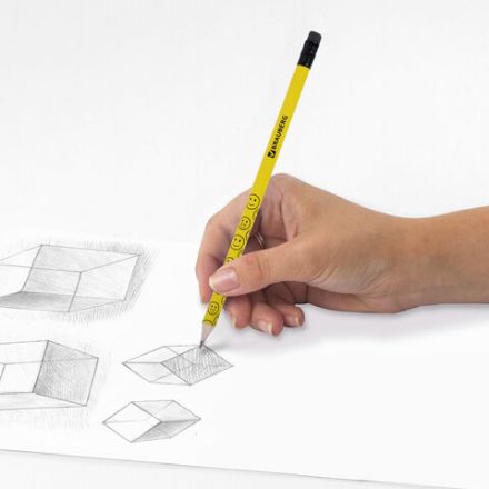 Карандаш чернографитный BRAUBERG, 1 шт., "Смайлики", НВ, c ластиком, корпус желтый, заточенный, 180654