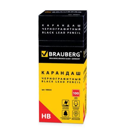 Карандаш чернографитный BRAUBERG, 1 шт., "Смайлики", НВ, c ластиком, корпус желтый, заточенный, 180654